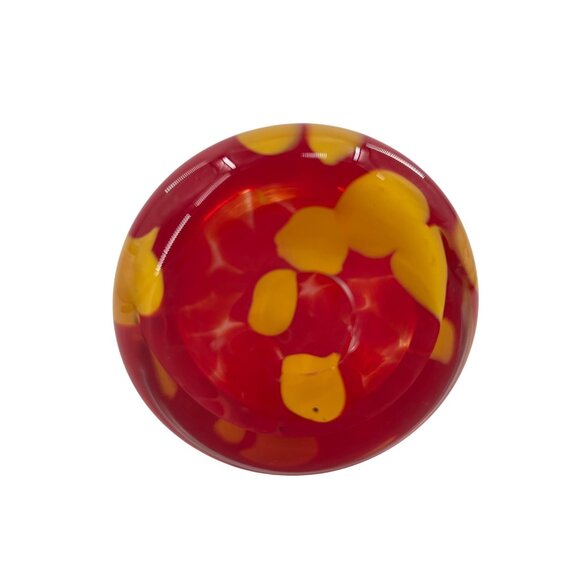 Handcrafted Red & Yellow Art Glass Vase With Abstract Design - Picture 6 of 8